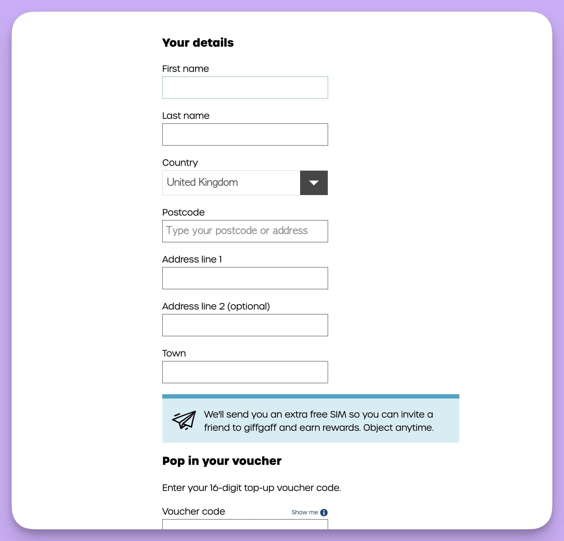 giffgaff 输入 16 位 top-up voucher code