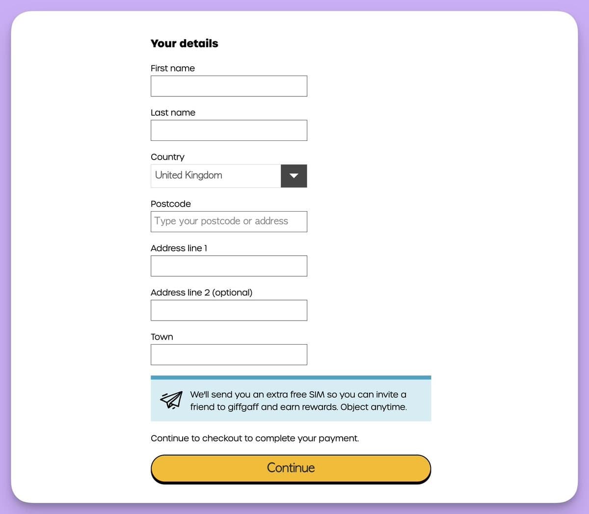 giffgaff 激活流程页面截图