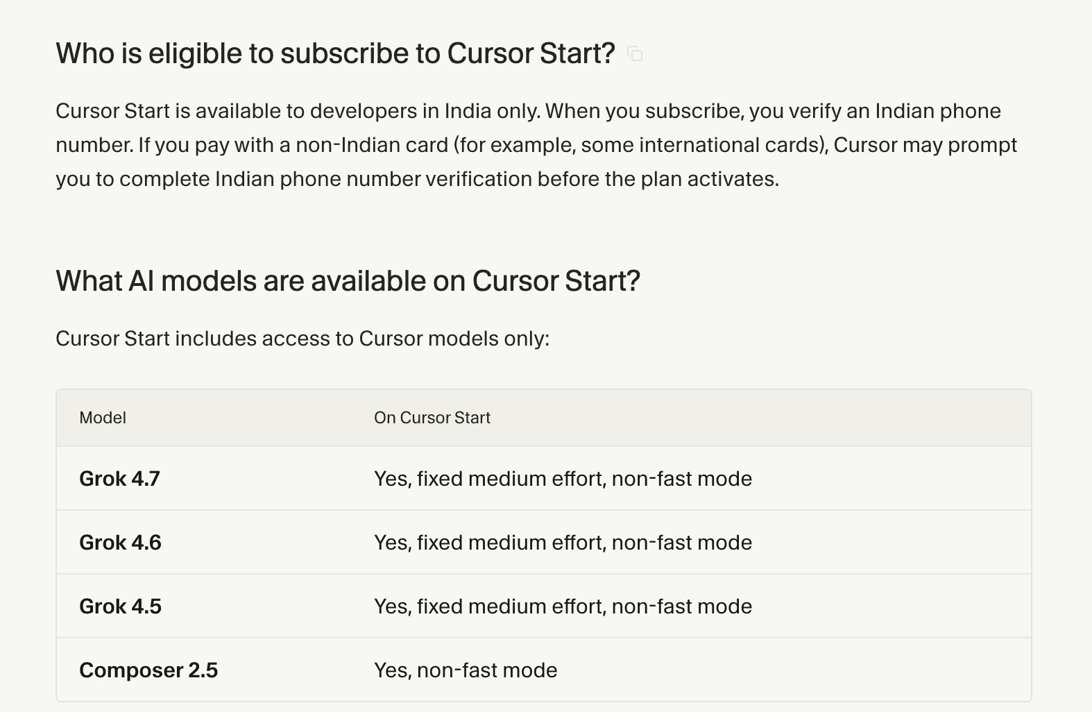 Cursor Start 官方说明:仅面向印度开发者,订阅需验证印度手机号